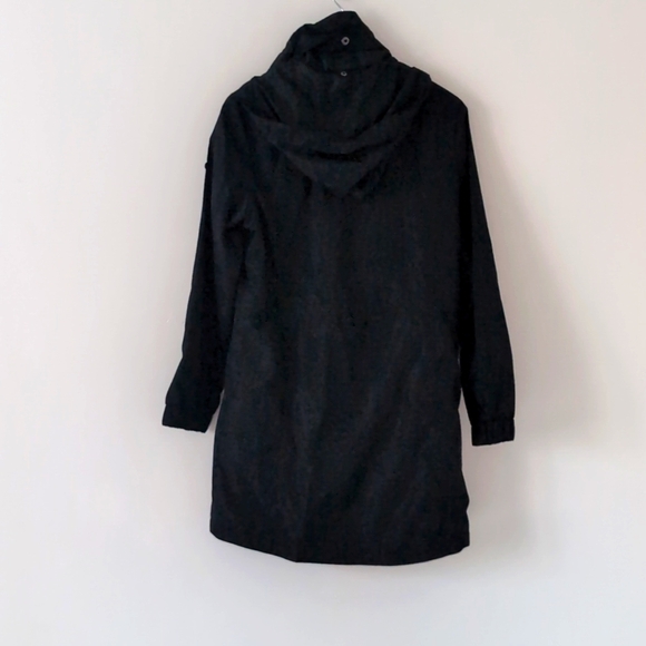 New Lucky Brand Long Black Rain Coat Windbreaker Jacket Packable Small - Picture 8 of 12